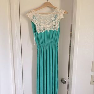 Teal Crochet Back Pinkblush Maternity Maxi Dress